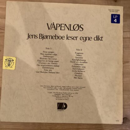 Jens Bjørneboe - Våpenløs [LP] (2. hand) - Bilde 2