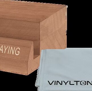 Vinyltonic Now Playing Wooden Stand + Microfiber Cloth